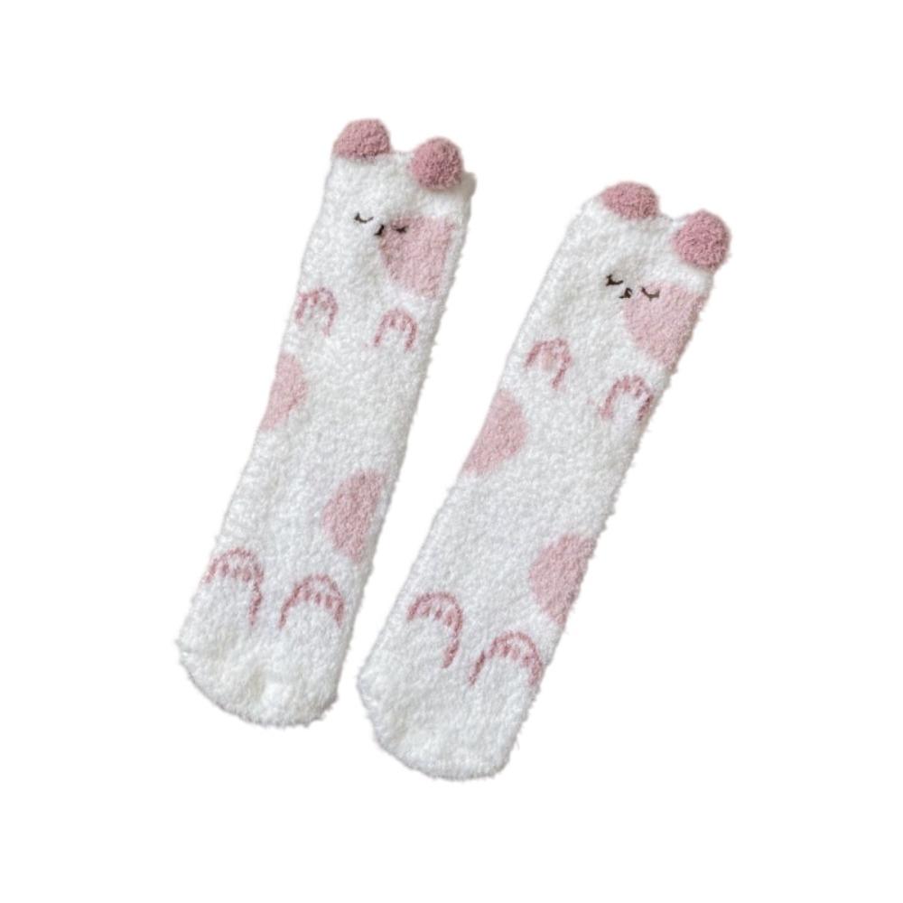 Soft Cute Animal Socks Breathable Winter Floor Socks Kitty Coral Fleece Socks  Girls