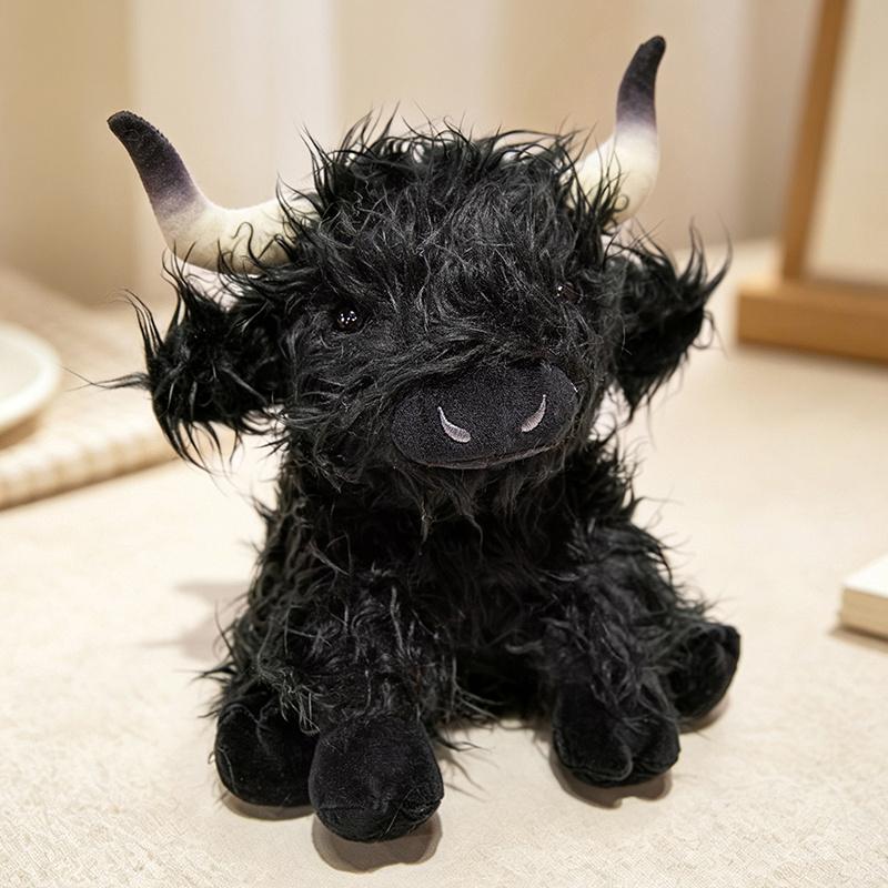 Long Hair Highland Cattle Plush Toys Fluffy Realistic Cattle Doll Funny Sit&Stand&Lying Pose Animal Doll Cute Desktop Decor