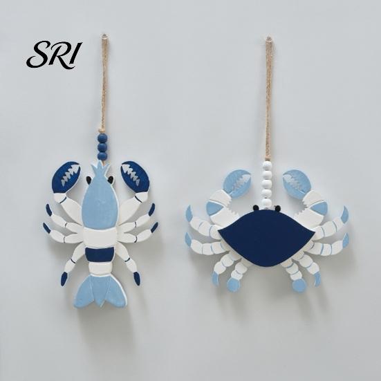 Turtle Coastal Ornament Handmade Wooden Beach Hanging Ornaments Rustic Lobster Crab Marine Animal Decor Seaside Atmosphere Decoration Ocean Theme Wall