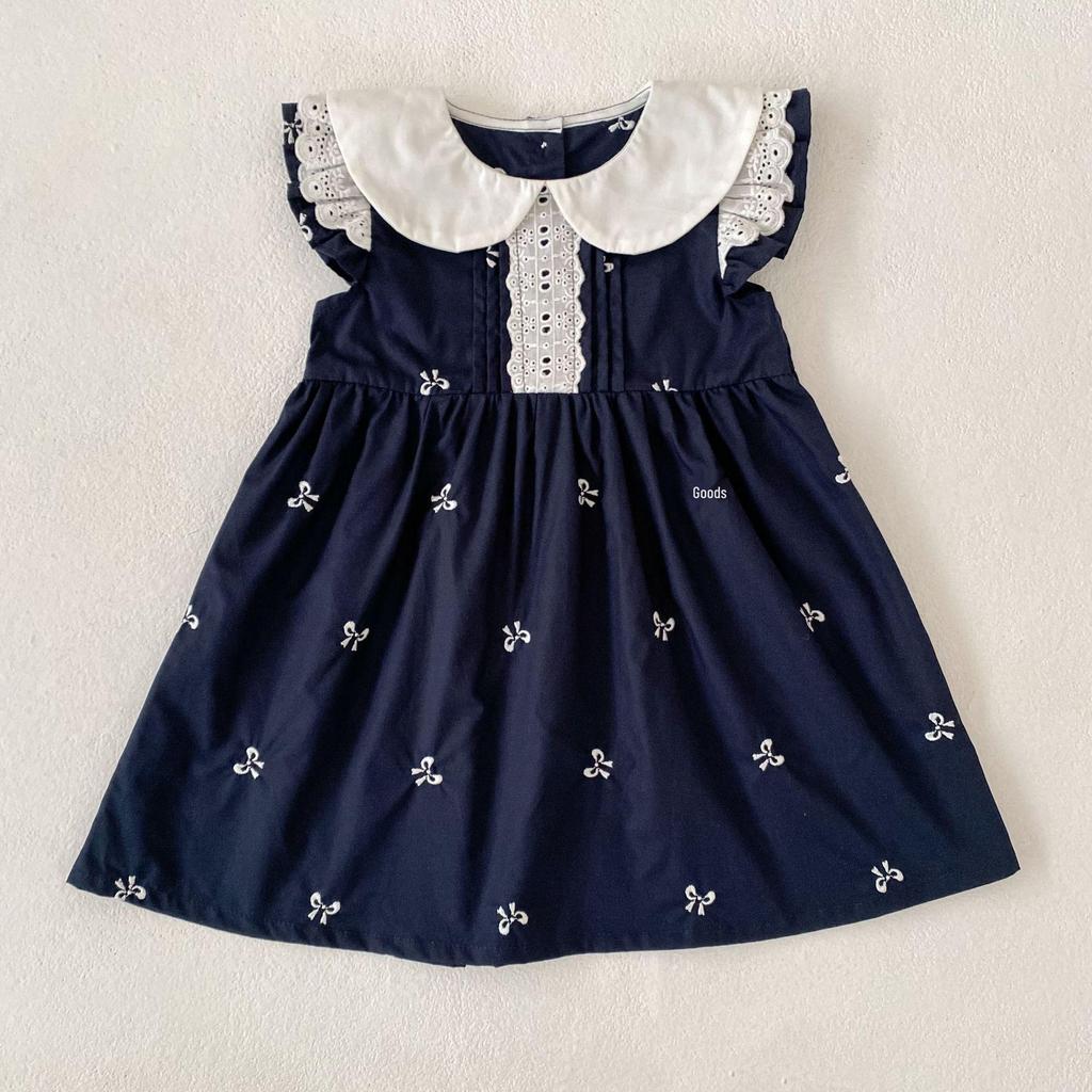 Summer Lace Flutter Sleeve Bowknot Dress for Baby and Toddler Girls