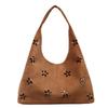 Floral Cutout Suede Hobo Bag with Open Top Design Large Capacity Fashion Shoulder Bag