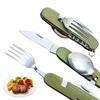 Edelstahl 4 in 1 Tragbares Outdoor-Taschenklappmesser Gabel Löffel Set Multifunktionales Besteck Löffel Gabel Messer Öffner