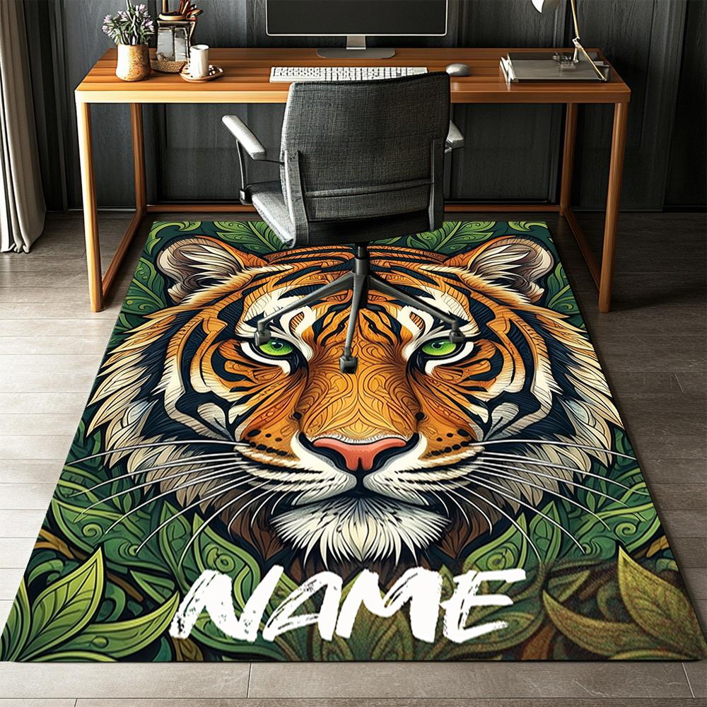 Custom Name Tiger Printed Carpet,Rug for Office Chair Living Room Bedroom Kitchen Room Decor Gifts.