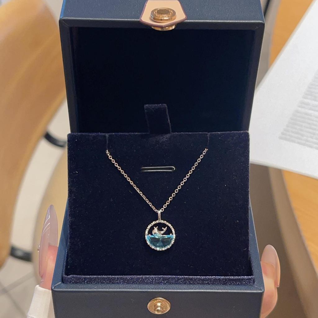 Exquisite S925 Sterling Silver Blue Whale Circle Necklace - Niche Design, Cold Fashion, Women's Clavicle Chain.