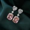 Heart and Cushion Cut Pink Stone Drop Earrings for Women Romantic Jewelry