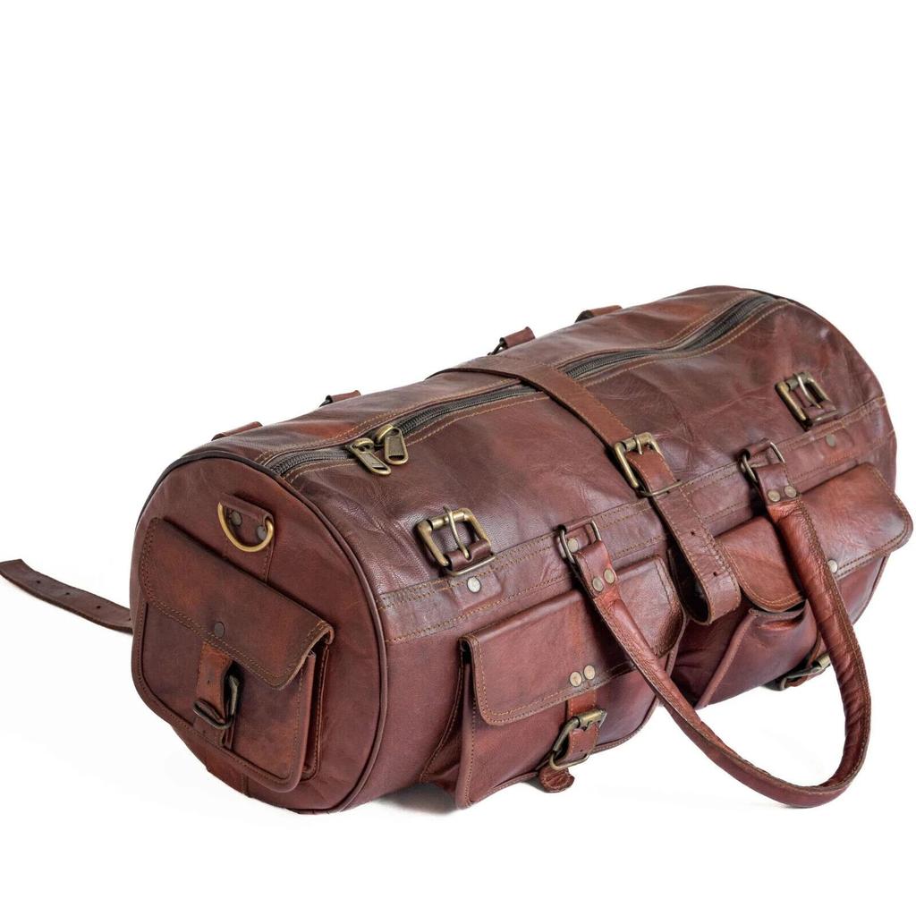 Men S Duffel Genuine Leather Vintage Travel Gym Weekend Overnight Bag