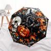 Halloween Skull & Pumpkin Stained Window PanelUmbrella, Portable 3-Fold Compact Umbrella,Christmas Gift ES636
