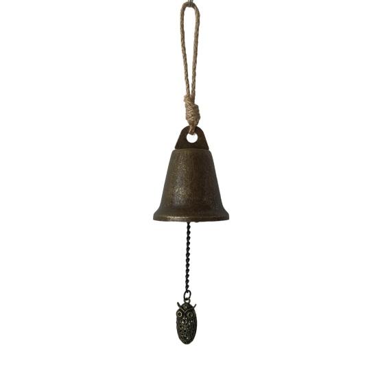 Vintage Hanging Bell Rustic Metal Wind Chime Retro Hanging Wind Bell with Owl or Leaf Pendant for Home Entrance Farmhouse Garden Decoration
