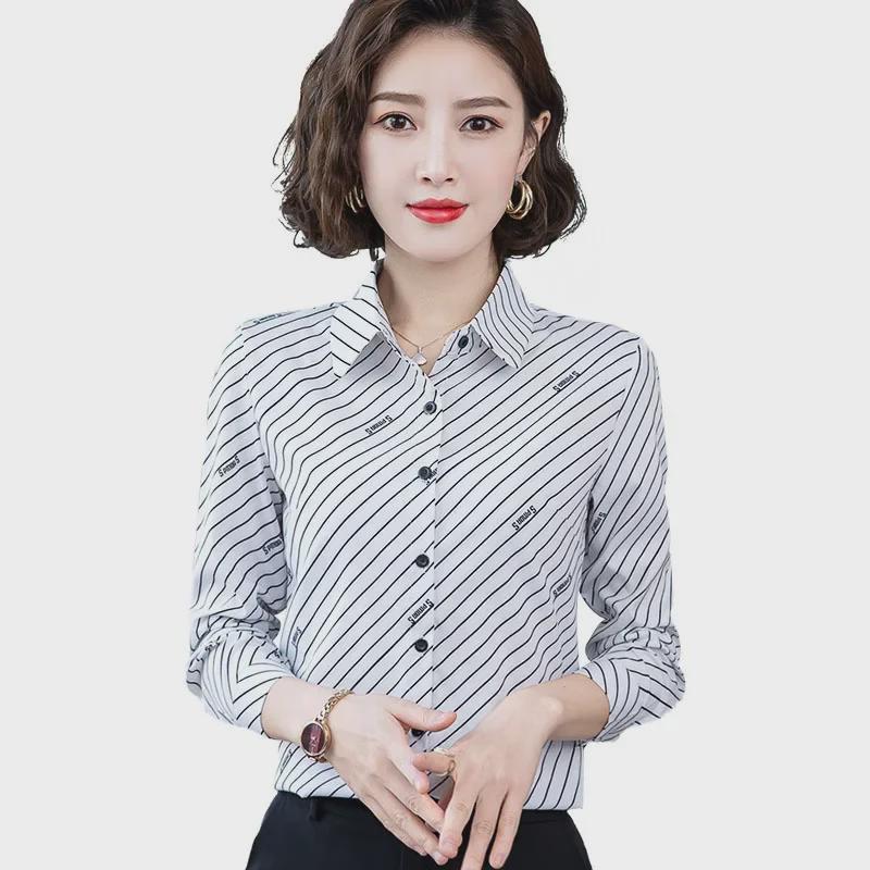 Women's Striped Chiffon Long Sleeve Shirt - Stylish Spring/Autumn Design 2021