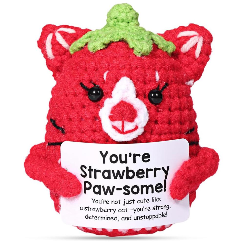 

Позитивная Энергия Клубничный Кот Обнимашка Карманный Мини Ручная Работа Плюшевая Шерстяная Вязаная Кукла С Открыткой Забавный Рождественский Подарок Декор для Дома Комнаты