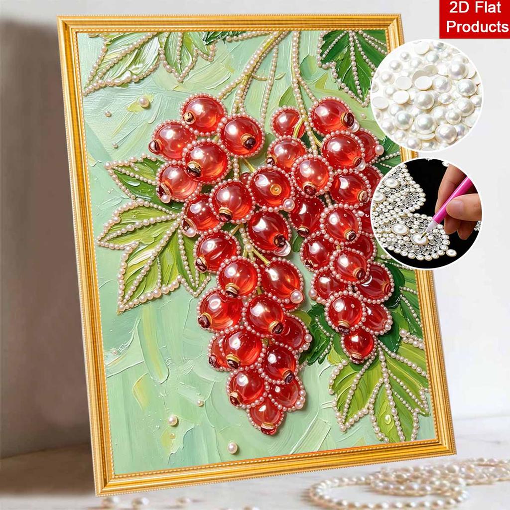 DIY Frameless Pearl Painting Kit Redcurrant 3D Shiny Bead Art Canvas Relaxing Creative Craft for Home Wall Decor Gift