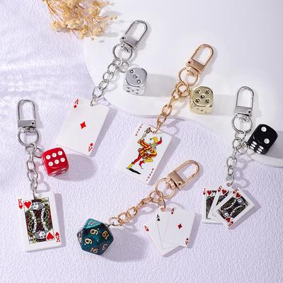 Creative Color Resin Polygon Dice Playing Card Keychain Backpack Creative Pendant