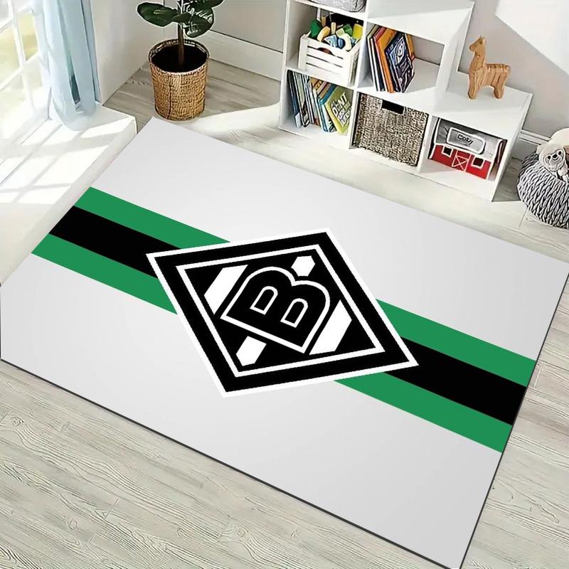 Borussia Monchengladbach Striped Logo Print Area Rug Soccer Fan Non‑Slip Rectangular Floor Mat for Gaming Room Living Bedroom Home Decor