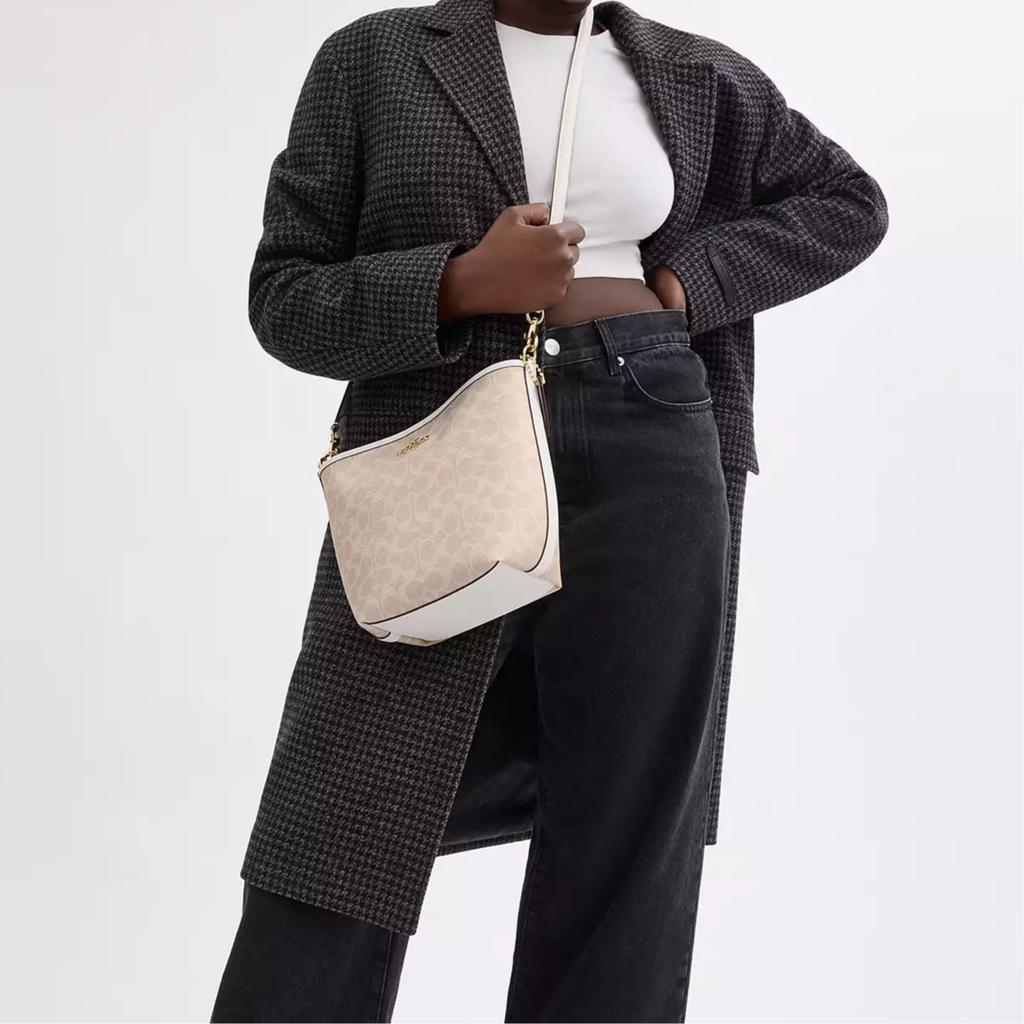 Coach City Bucket 17 Monogram Metal Logo Coated Canvas Bucket Bag Women Bags Sand CT800-IMXDM