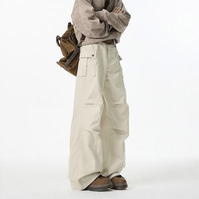 Retro Washing and Old Work Pants for Men and Women Spring Loose Pleated Straight Casual Pants High Street Micro-flare Pants