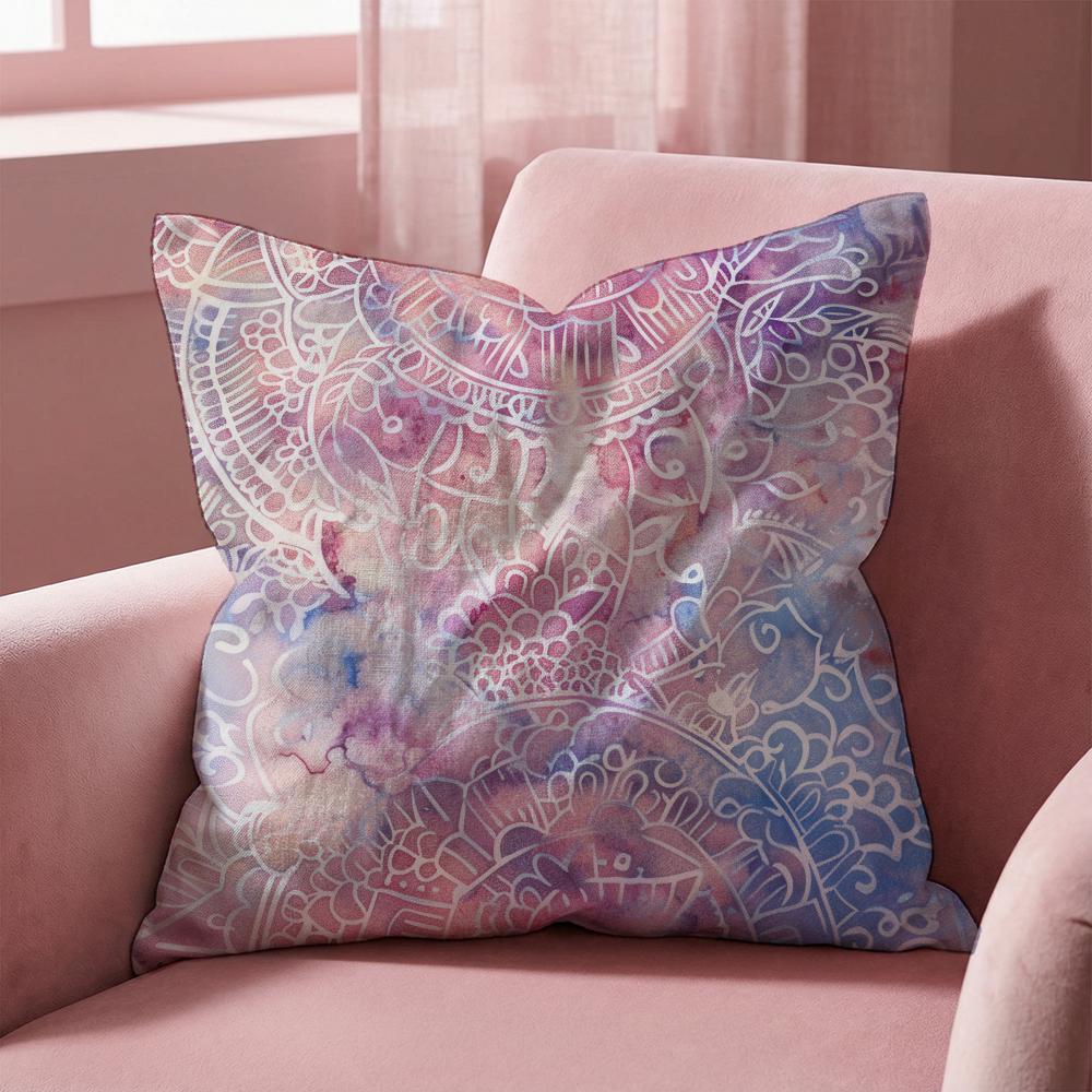 Colorful Floral Mandala Cushion Cover Multi-Scene Pillow Cover for Home & Car - Reversible, Soft & Durable for Daily Use