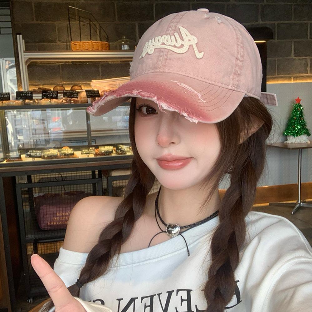 Retro Pink Baseball Cap Deeper Plus Size Women's Duckbill Cap Gradient Colors Letter Embroidery Sun Hat Spring Summer Unisex