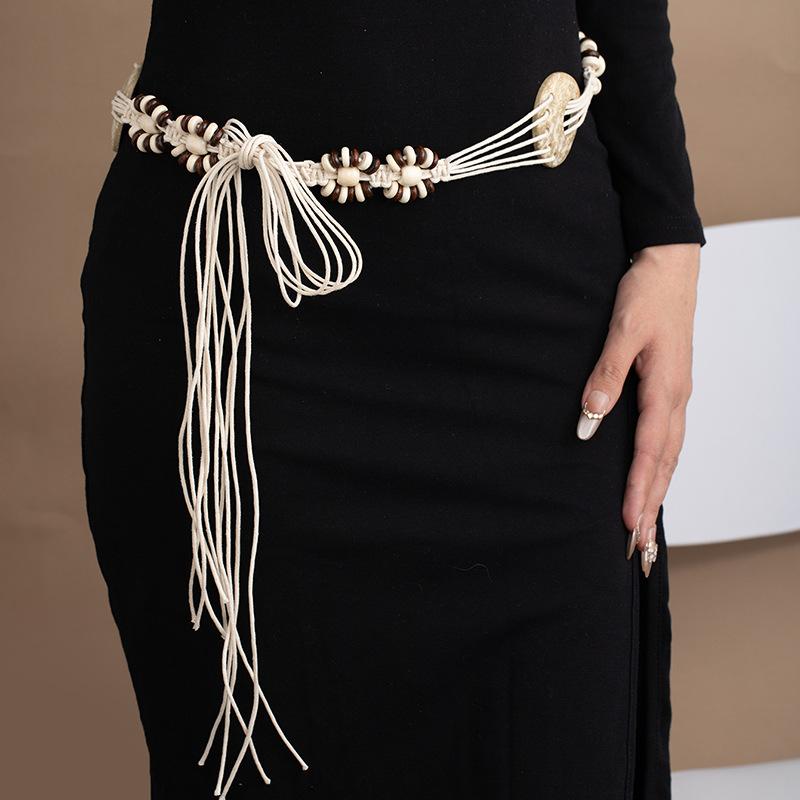 Bohemian retro style fringed waist chain women's exquisite hand-woven waist rope with skirt spring and summer ethnic style belt