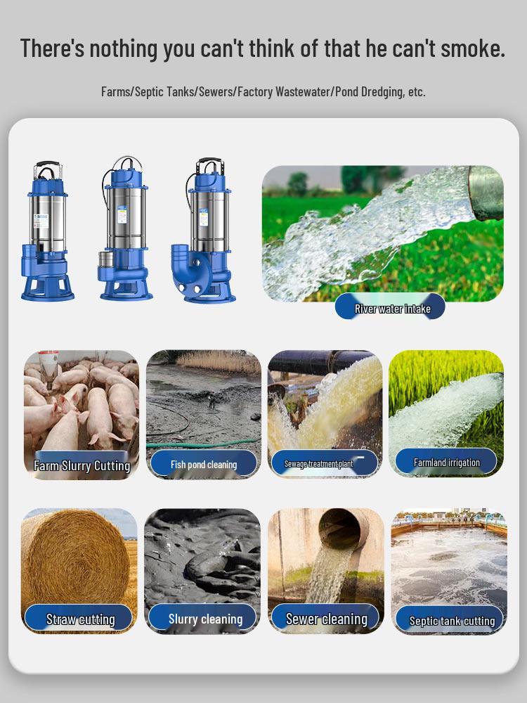 220V Stainless Steel Submersible Sewage Cutter Pump for Septic Tanks