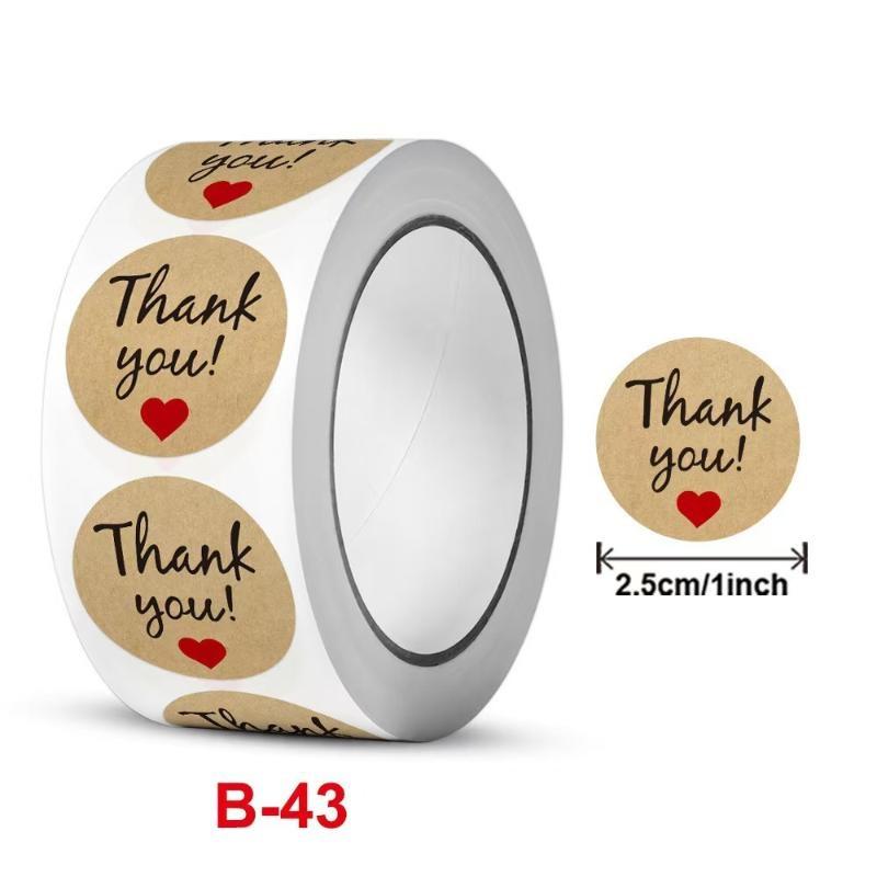 500Pcs/Roll Kraft Paper Thank You Stickers With Assorted Designs Strong Adhesive For Small Business Packaging Gift Wrapping