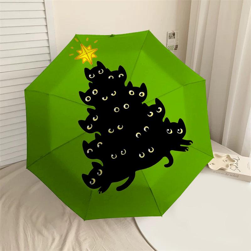 

Black Cat Christmas Tree Umbrella: A Unique, Festive Design for Outdoor Adventures - Auto-Open/Close, Lightweight & Durable