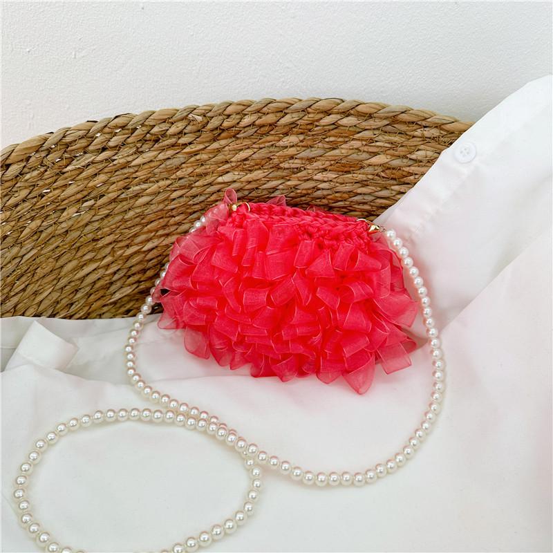 

Trendy Mini Canvas Crossbody Bag For Kids Featuring Cute Bow And Pearl Details червоний