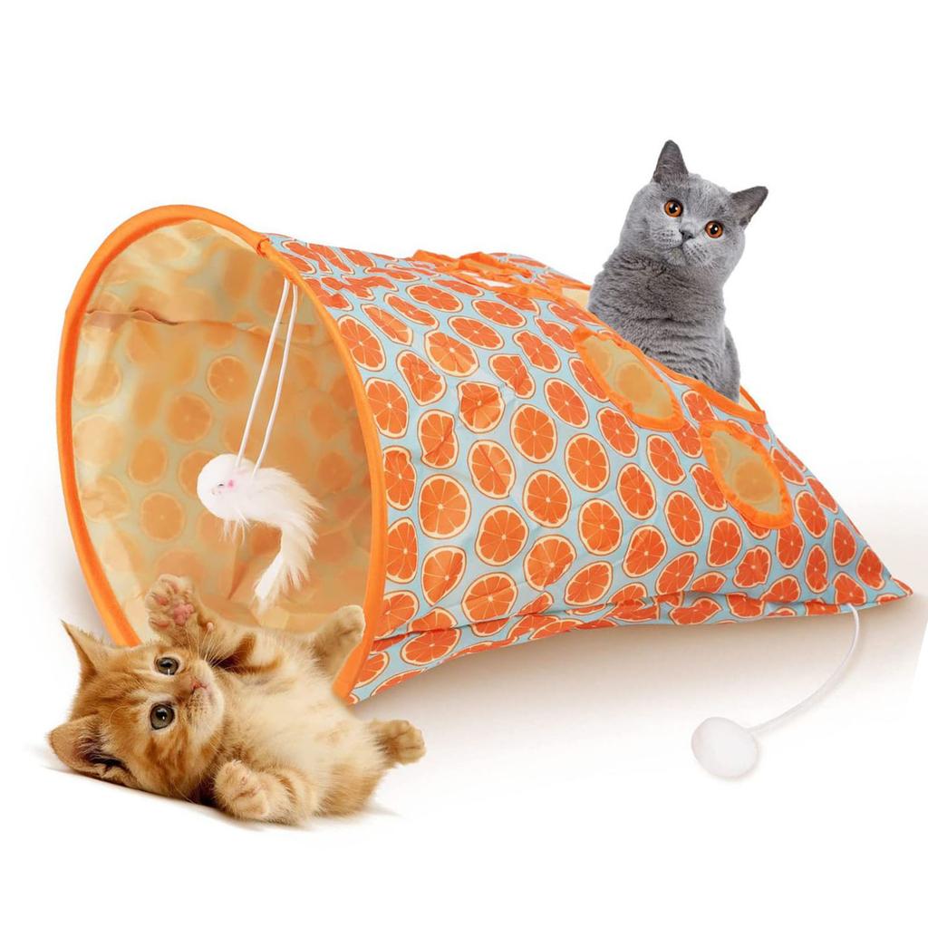 Cat Tunnel Bag Foldable Interactive 5 Holes Crinkle Sounds Tunnel Pet Drill Bucket with Plush Balls