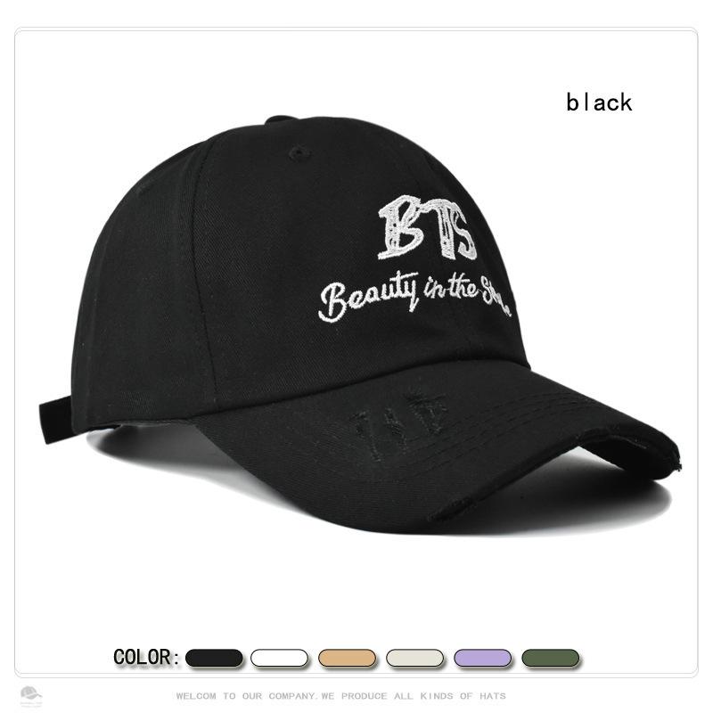 New Hat for Women Korean Style Trendy Personality Ripped Letter Embroidery Baseball Cap Spring and Summer Outdoor Sun Protection Baseball Cap
