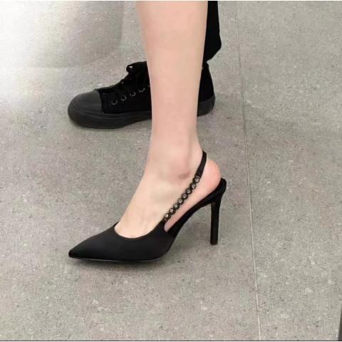Kadın Kristal Yüksek Topuklu Slingback Sivri Burun Gümüş Topuklu Ayakkabılar Moda Lüks Markalar İnce Topuklu Sandaletler Metalik Parti Günlük Ayakkabılar