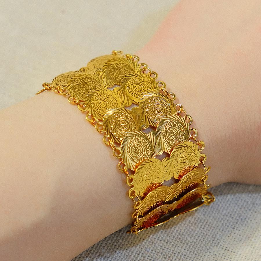 Luxury 3cm Middle Eastern Gold-Plated Copper Coin Bracelet - Bridal, Wedding, Birthday Jewelry Gift