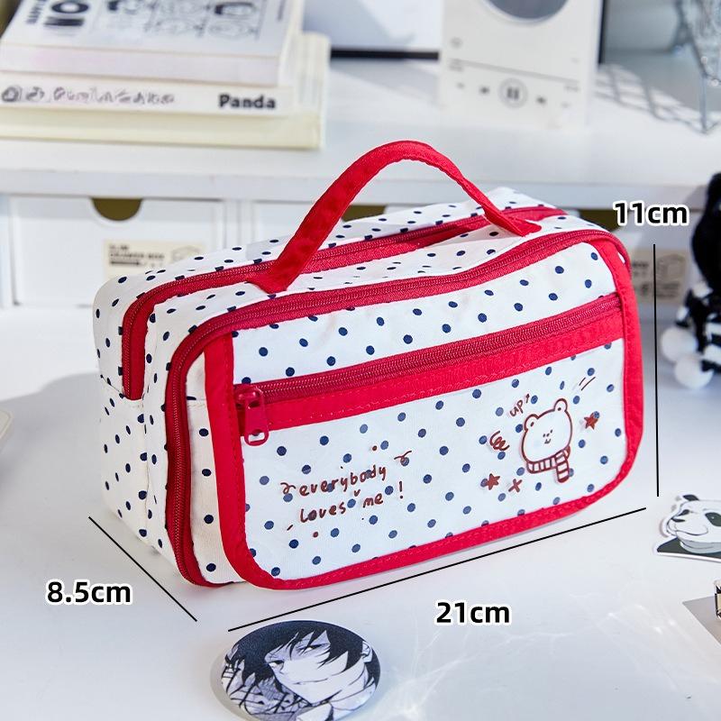

Causal Polka Dot Ita Bag Pencil Case Ins Style Large Capacity Organizer Portable Aesthetic Student Bag for Stationery Badges червоний