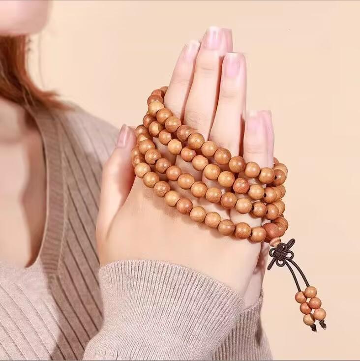 108-Bead Natural Peach Wood Bracelet: Unisex Buddhist Prayer Mala, Wenwan Multi-Turn Jewelry Gift