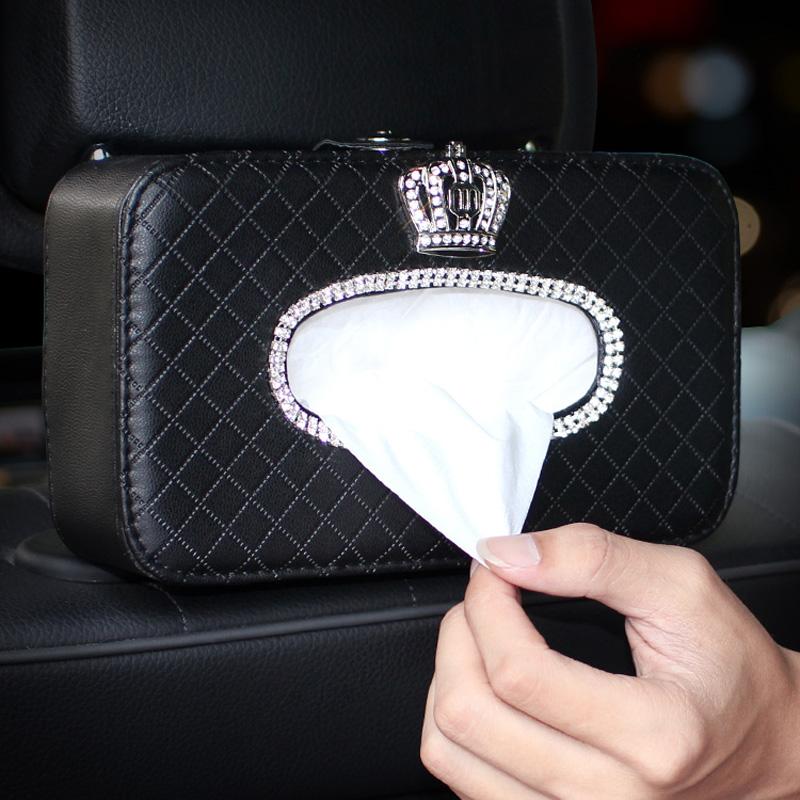 Rhinestone Flower Car Tissue Box Holder Auto Seat Back Headrest Hanging Tissue Case Organizer Crystal Car Styling Accessories