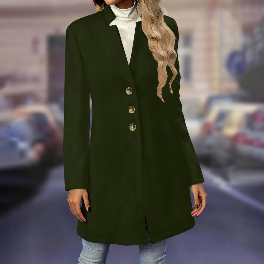 Women's Fashion Long-Line Slim-Fit Coat Solid-Colour Long-Sleeved Outerwear