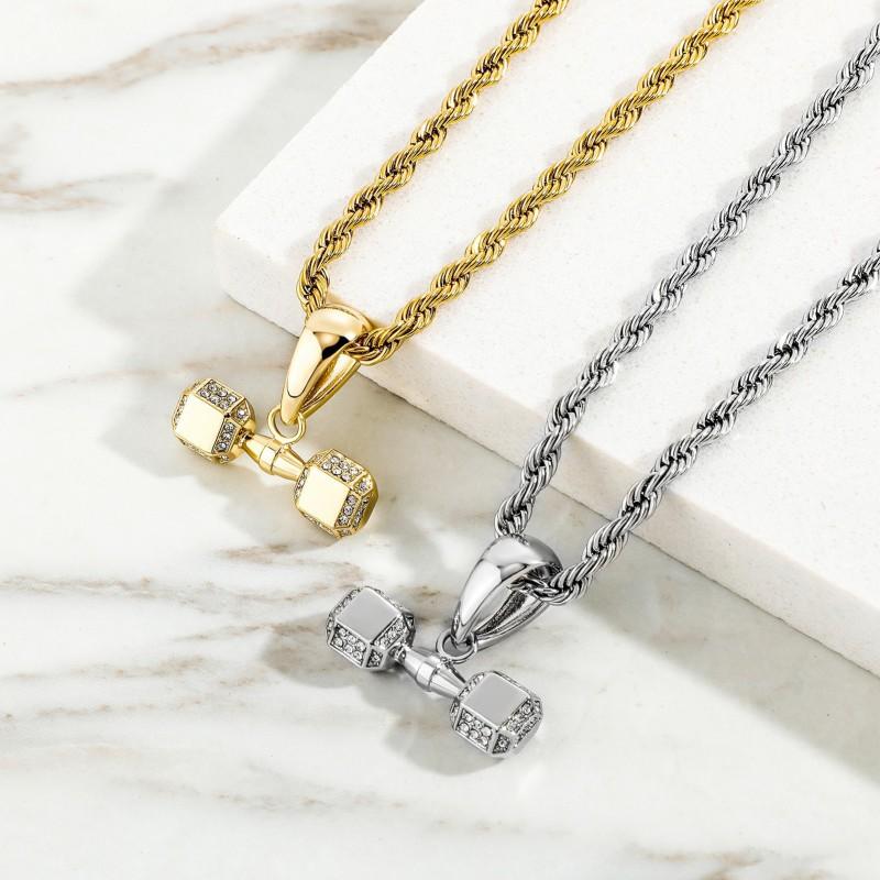 Hip Hop Sport Dumbbell Headphone Pendant Necklace Men Trendy Jewelry