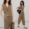Damen-Westen-Set mit ärmelloser Weste und verkürzter Haremshose im Quiet Luxury Stil