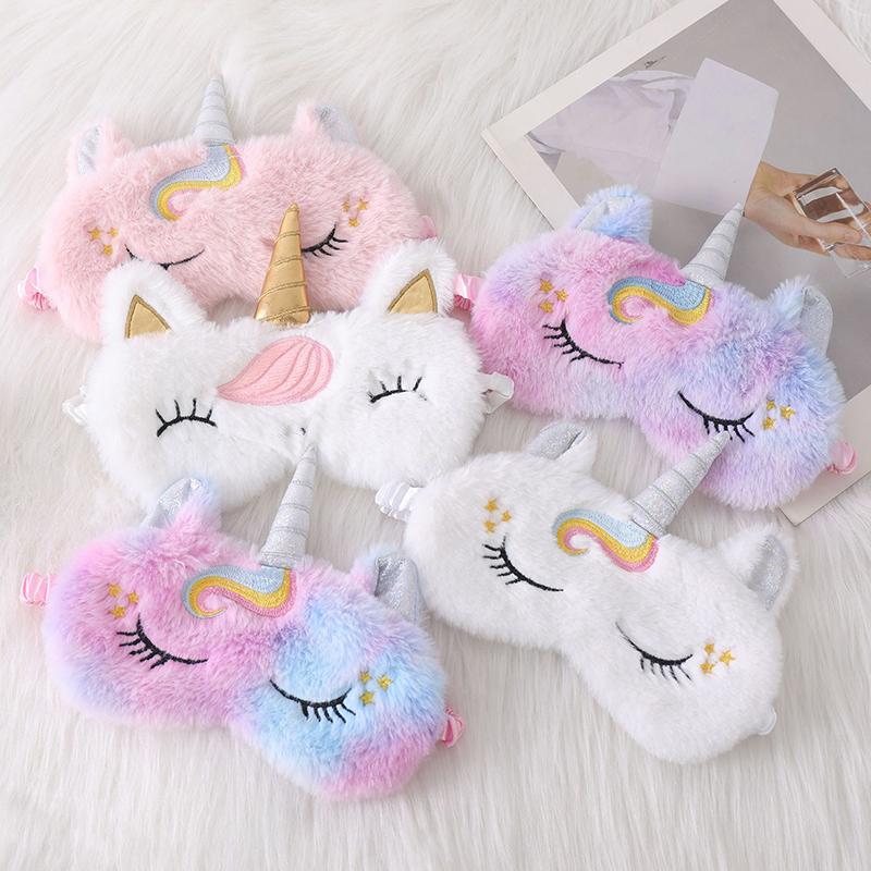 Plysj øyelapp Sovebind for reisehvile Myk Sovemaske Øyemasker Søt Glitter Unicorn øyedeksel