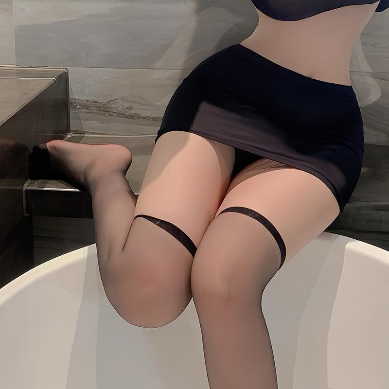 Seamless Over-the-Knee Thigh-High Socks - Oily White or Black Silk for Women