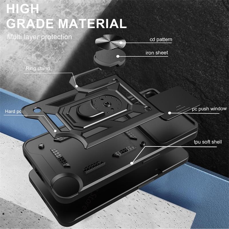 Slide Lens Push Window Heavy Duty Protection Case For Nothing CMF Phone 2 Pro Magnetic Finger Ring Holder Stand Shockproof Cover Nothing Phone 3a Pro