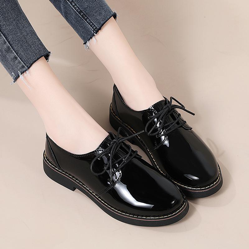 New Women Oxfords Women's Shoes Ladies Leather Female Pointed End Sewing Retro Comfortable Footwear Lolita Shoe Black 40