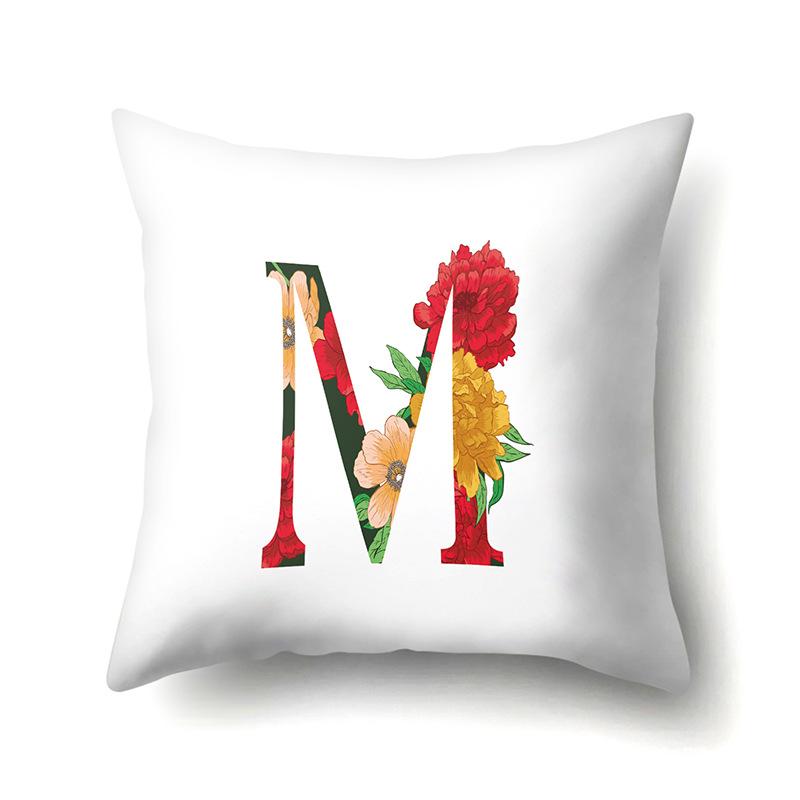 Polyester Pillowcase Watercolor Flowers Car Decoration Print 26 English Letters Home Cushion Cover