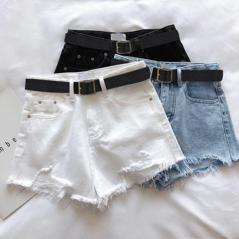 Women's High-Waisted Ripped Denim Shorts - Summer Casual A-Line, Frayed Hem, Tummy-Concealing, Slimming Wide-Leg Style