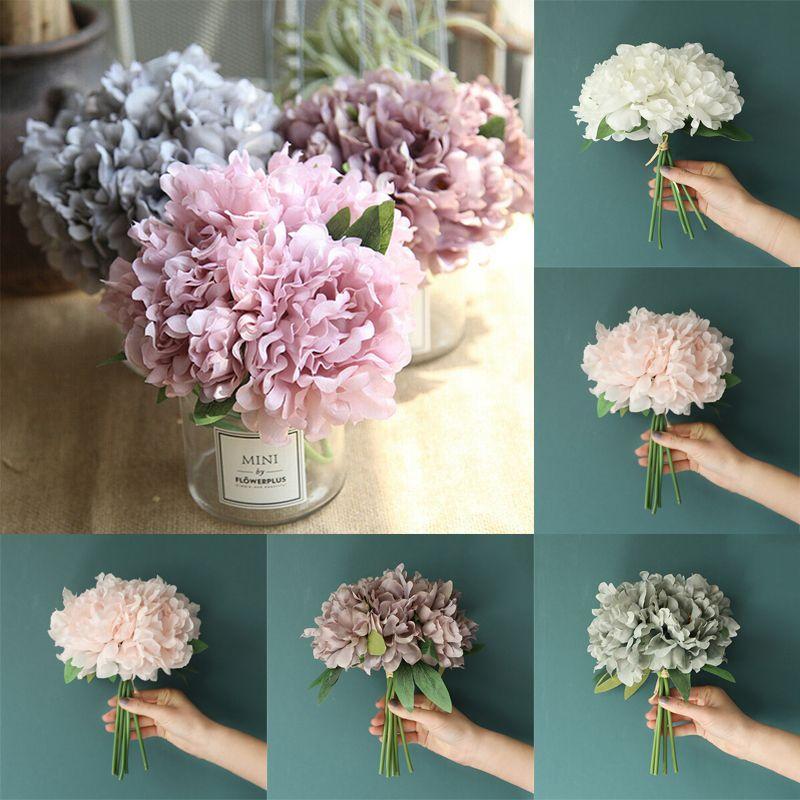 5 Heads Artificial Peony Silk Fake Flowers Hydrangea Bouquet For Elegant Wedding Party Decor**