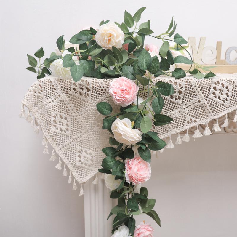 Pinke Seidenpfingstrose Künstliche Große Blumen Ranken Hochzeitsparty Wandbehang Efeu Rattan Heim Gartendekoration Girlande Grüne Pflanzen