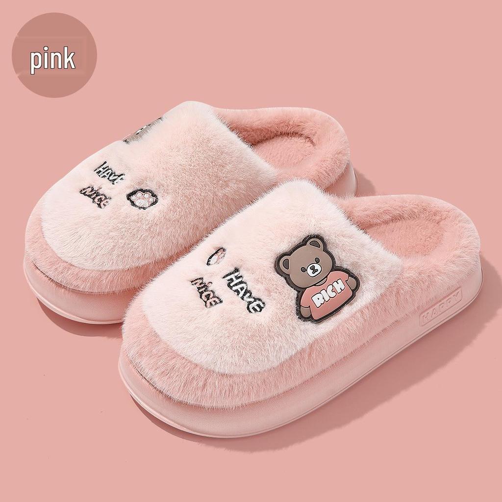 Winter Cotton Slippers with Thick Non-Slip Sole - Cute Cartoon Design for Couples