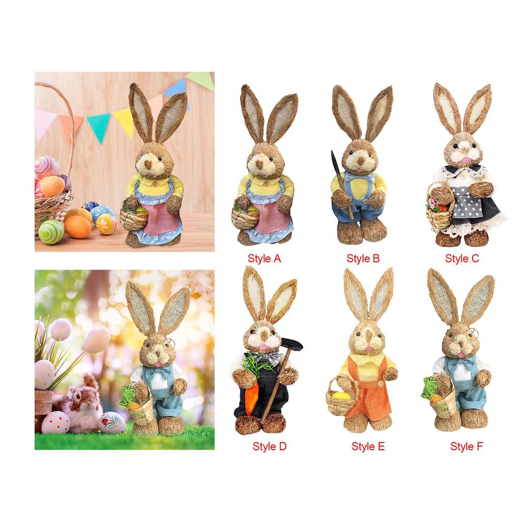 Handmade Straw Rabbit Figurine Easter Bunny Ornament for Dining Room Table Dollhouse Miniatures