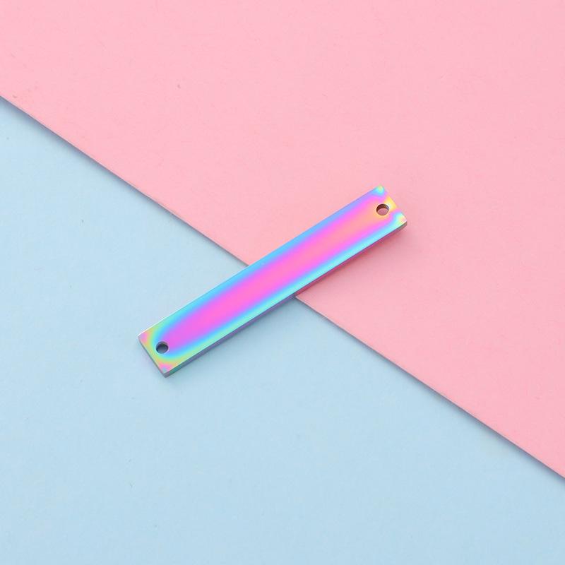 Rectangular Stainless Steel Double Hole Geometric Tag - Engravable, Glossy Finish, 1.5x6x35mm