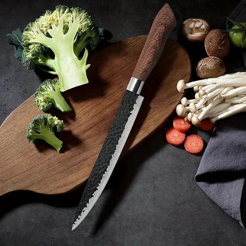 6PCS Stainless Steel Kitchen Knives Set Tools Forged Hammer Pattern Meat Cleaver Stainless Steel Chef Knife Sharp Fruit Paring Knife Gift Case