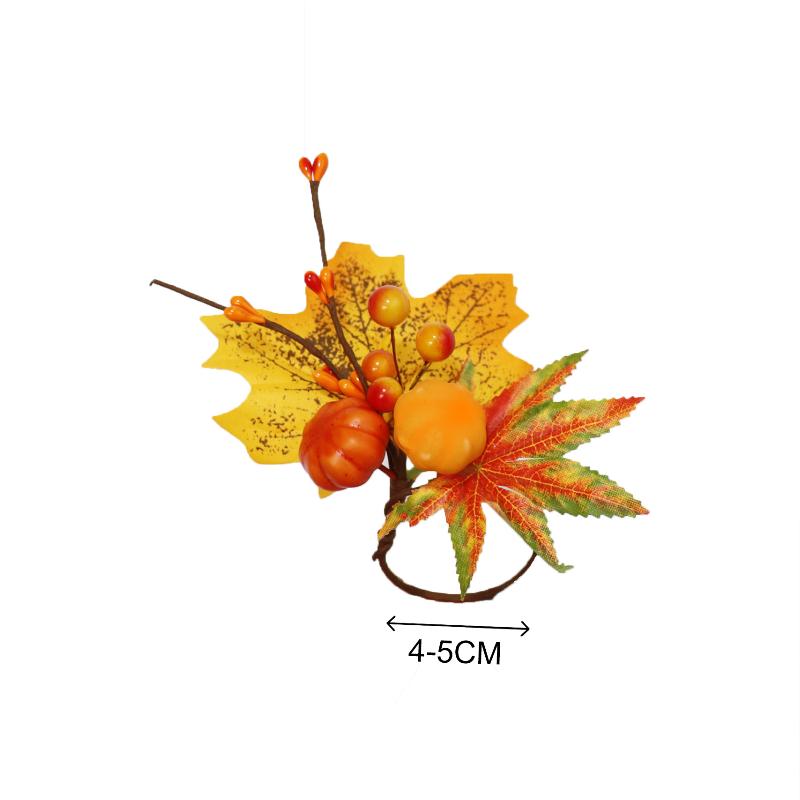 Double Pumpkin And Maple Leaf Napkin Rings Set Fall Thanksgiving Table Decor With Artificial Wreath For Halloween Dinner Party