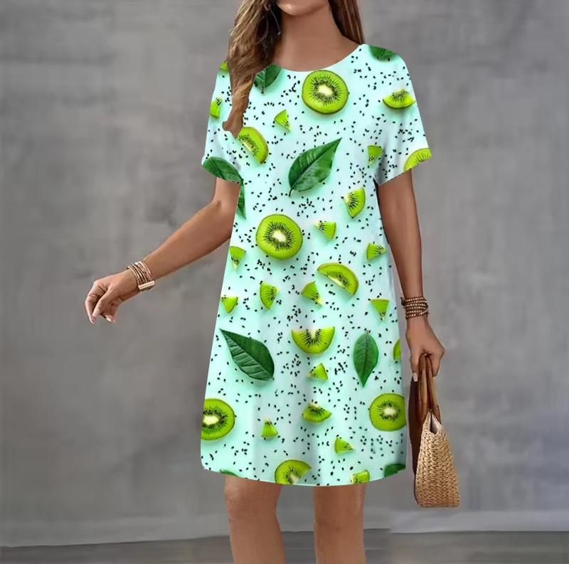 Fashion 3D Print Summer Dress Loose Casual Short Sleeve O-Neck Mini Dress